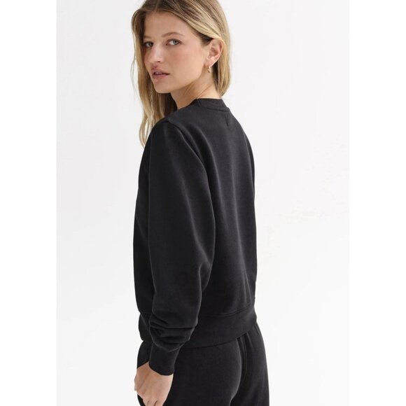 NWT MATE the Label Organic Fleece Shrunken Crew Neck Sweatshirt Black Small - Picture 2 of 9